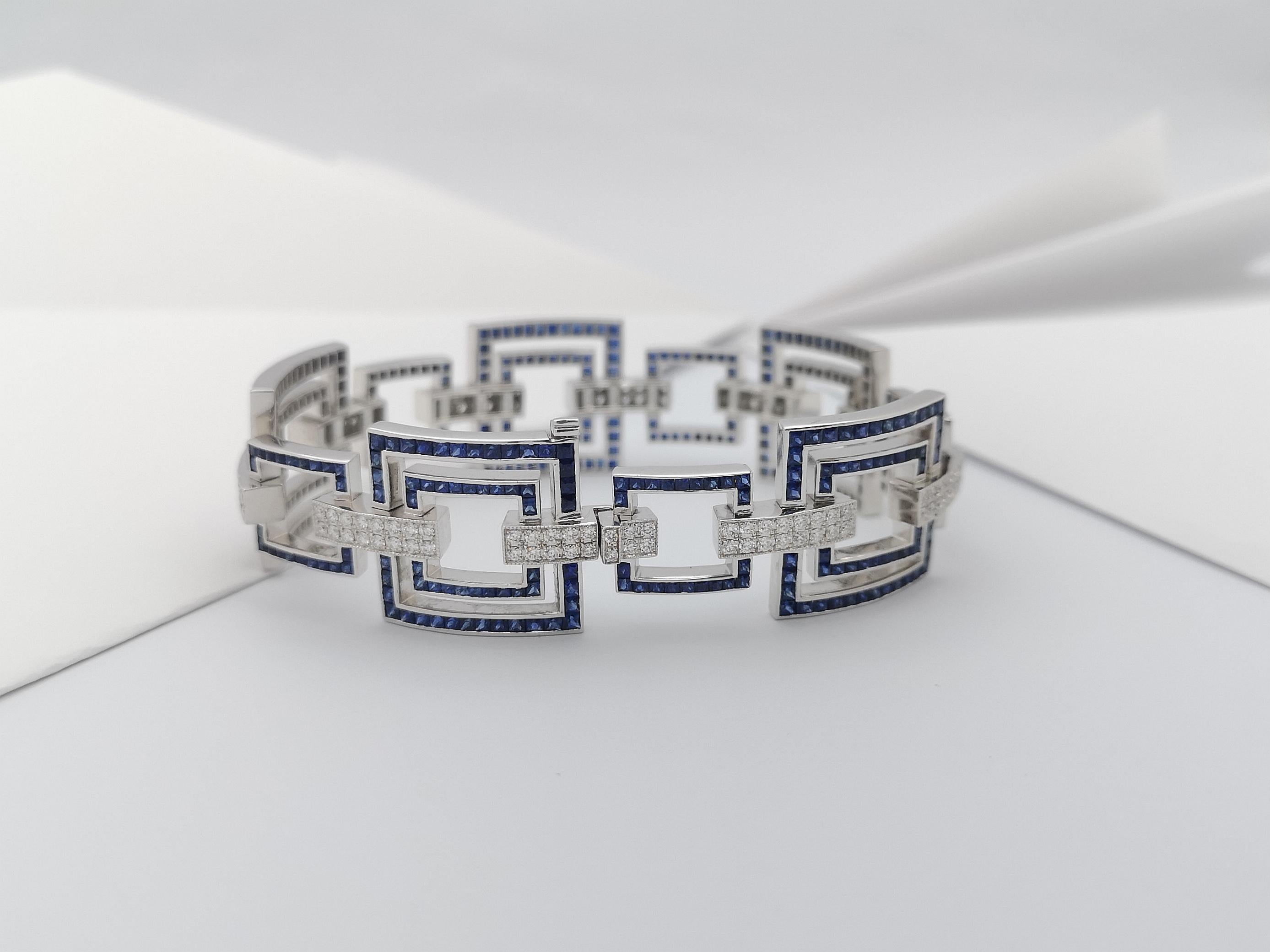 Blue Sapphire 13.43 Cts with Diamond 2.13 Cts Bracelet in 18k White Gold Setting For Sale 6
