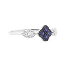Blue Sapphire 14 Karat White Gold Diamond Fashion Clover Ring