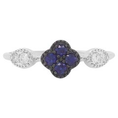 Blue Sapphire 14 Karat White Gold Diamond Fashion Clover Ring