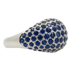 Blue Sapphire 14 Karat White Gold Dome Ring