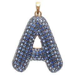 3.70ct Blue Sapphire 14K Yellow Gold Letter "A" Pendant Necklace