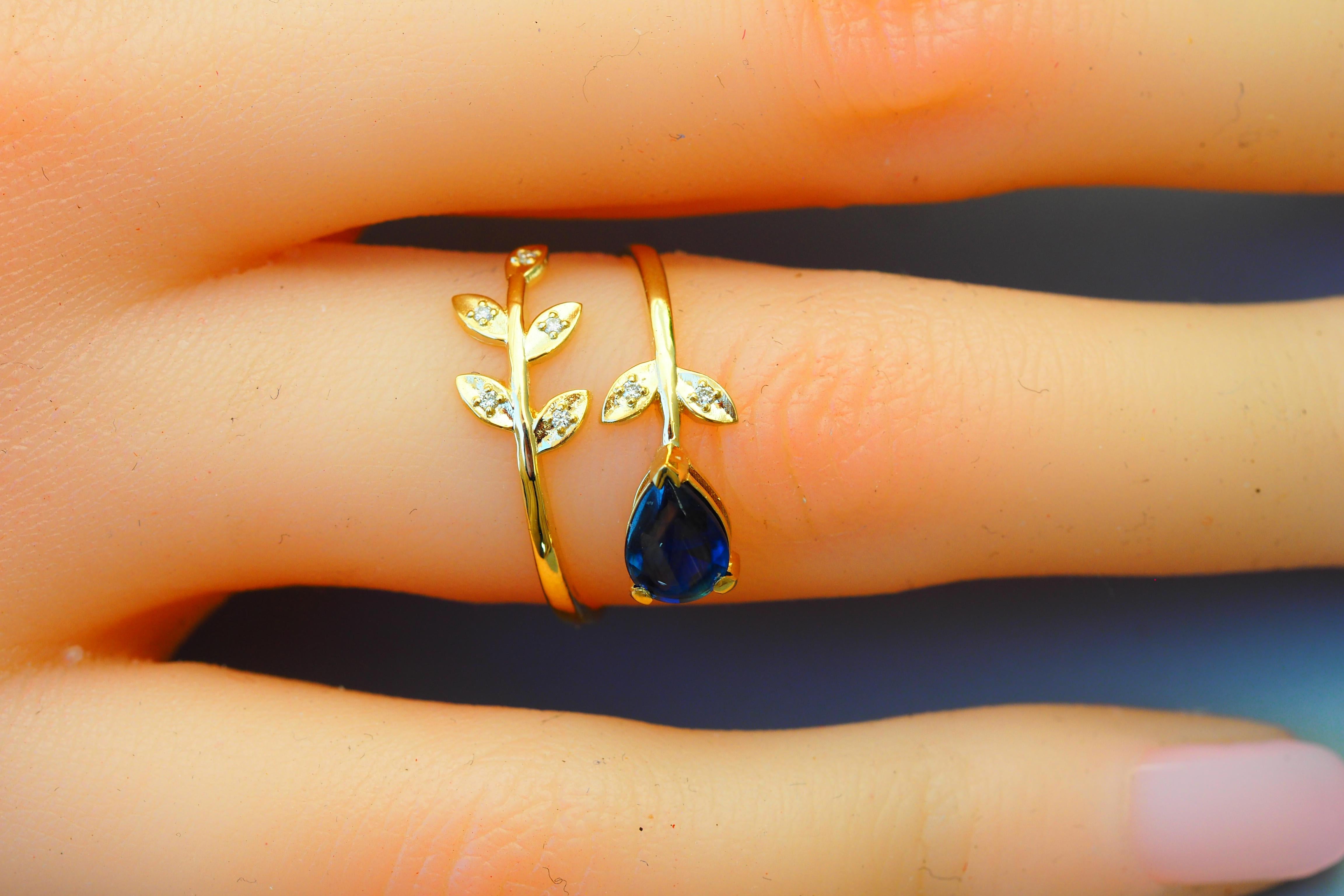 For Sale:  Blue sapphire 14k gold open ended ring 9