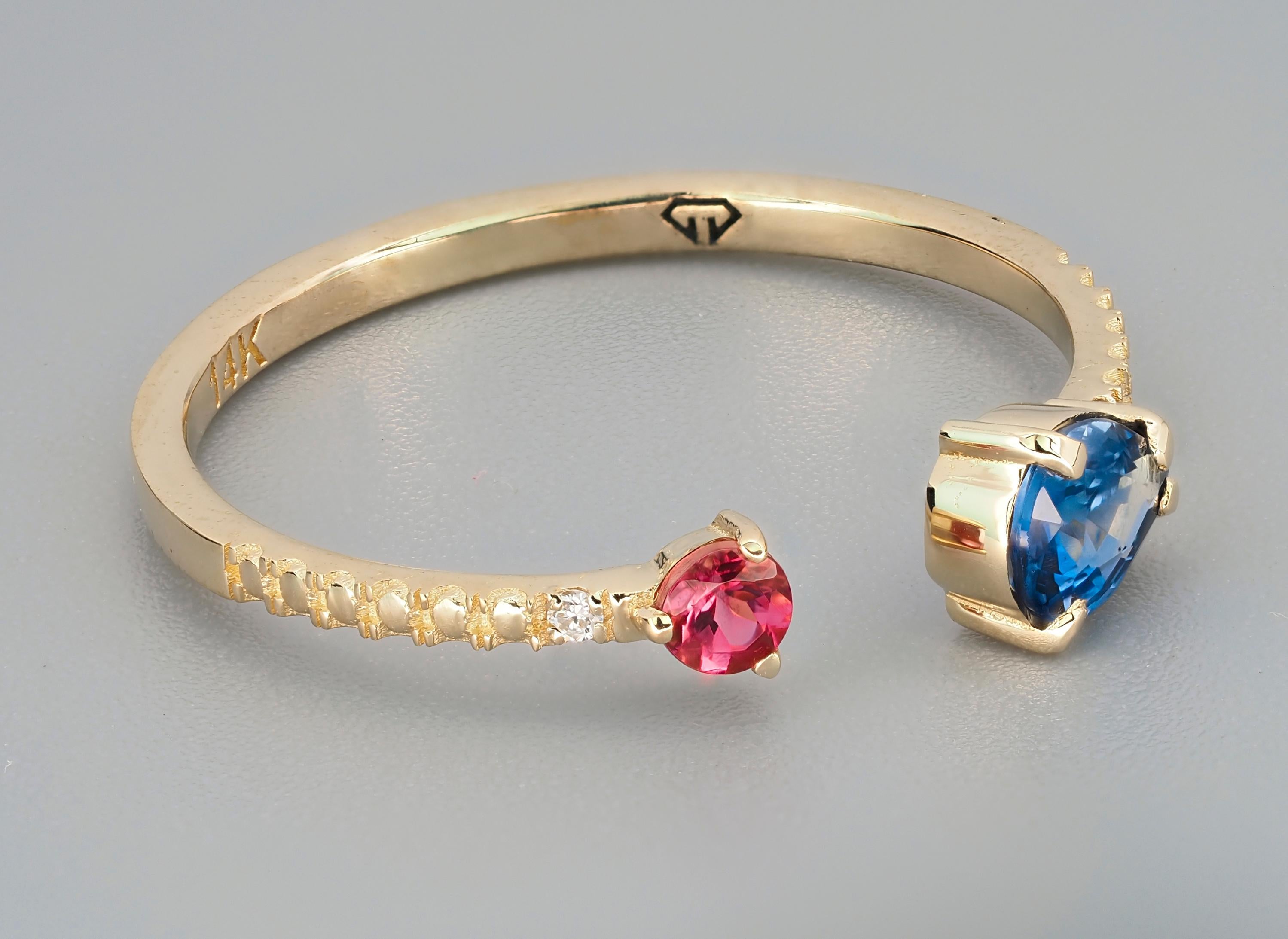 Modern Blue sapphire 14k gold ring.  For Sale