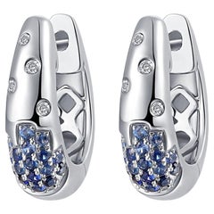 Blue Sapphire 14K (or 18k upon request) White Gold Huggie Earrings