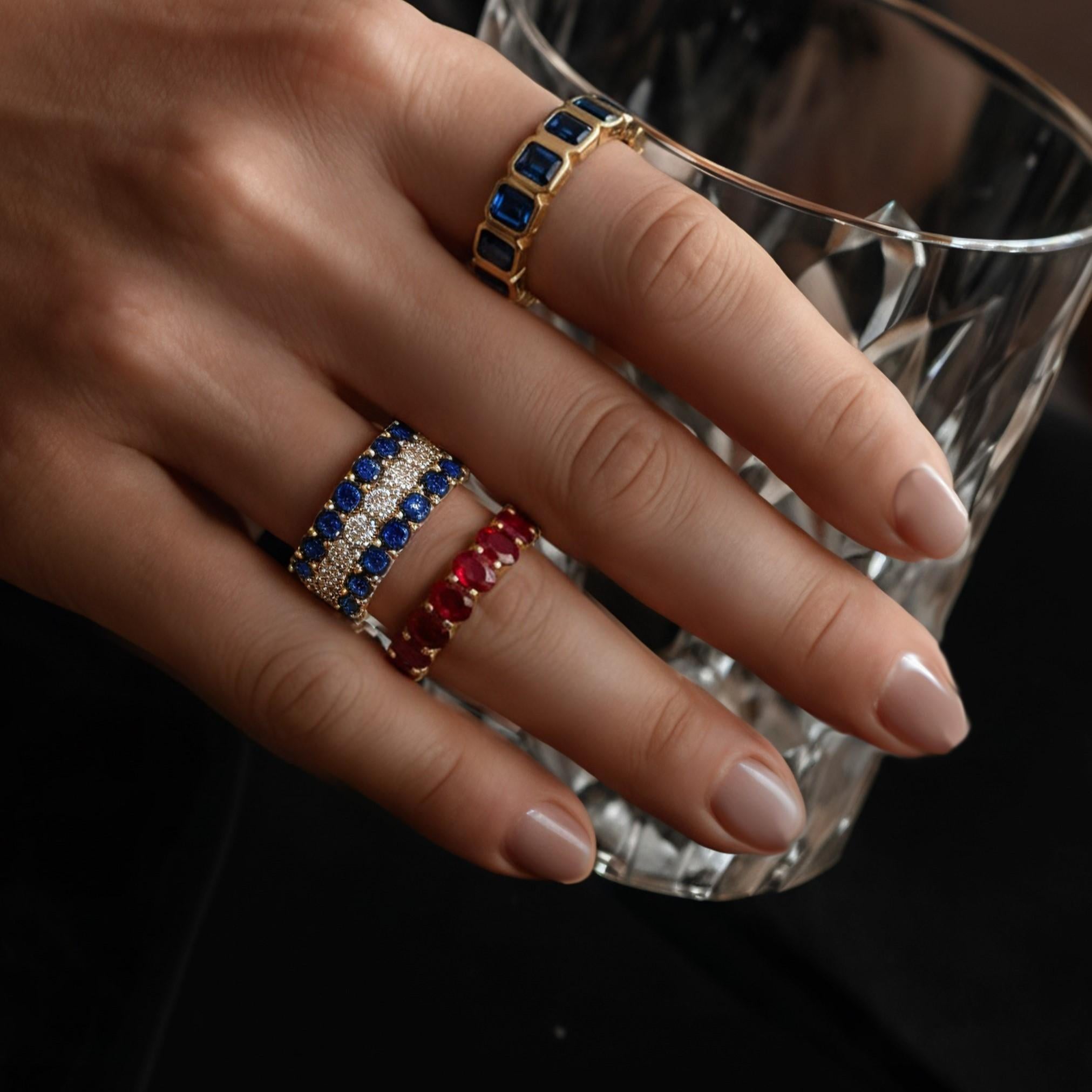 in vendita:  Anello a fascia con diamante eternità in oro giallo 14 carati (o 18 carati su richiesta) con zaffiro blu 3