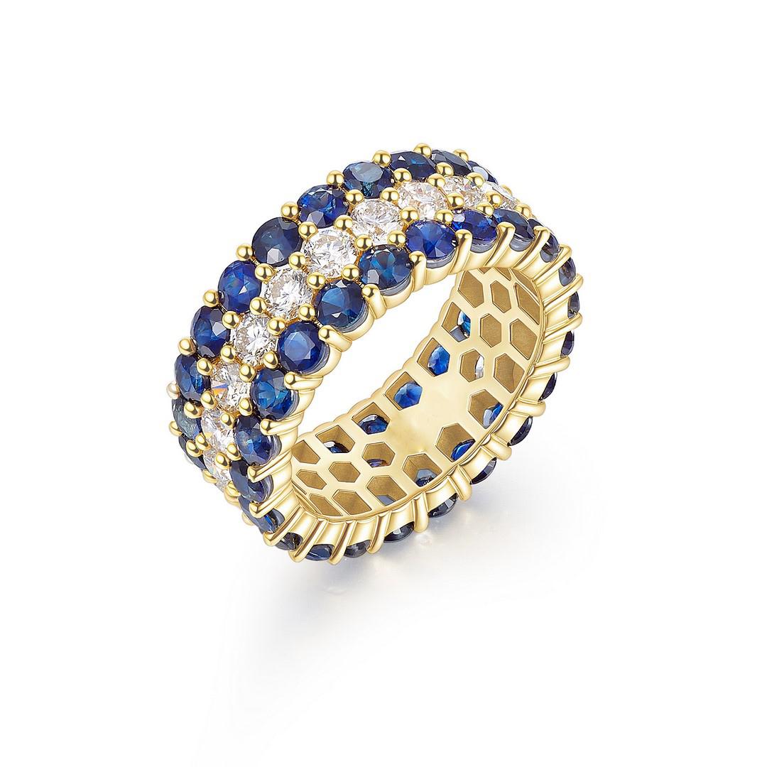 in vendita:  Anello a fascia con diamante eternità in oro giallo 14 carati (o 18 carati su richiesta) con zaffiro blu 4