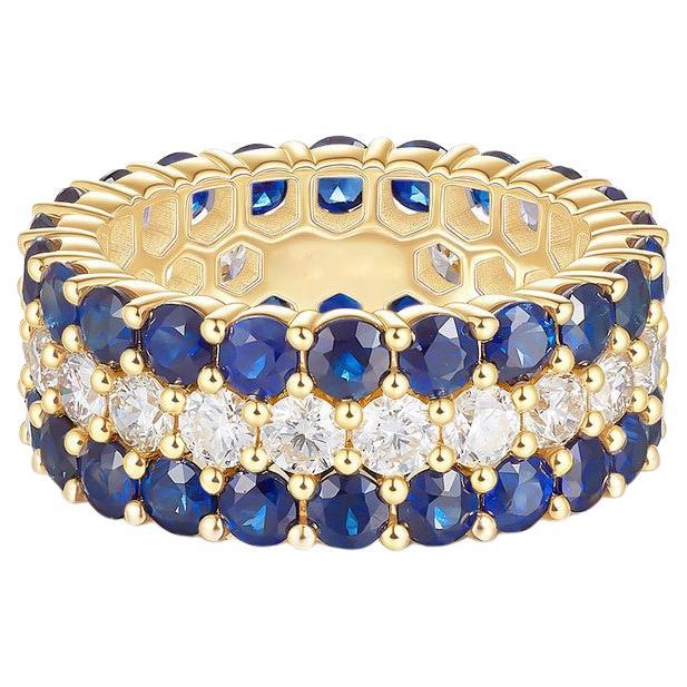 in vendita:  Anello a fascia con diamante eternità in oro giallo 14 carati (o 18 carati su richiesta) con zaffiro blu