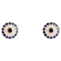 0.35ct Blue Sapphire & Diamond 14K Yellow Gold Stud Earrings