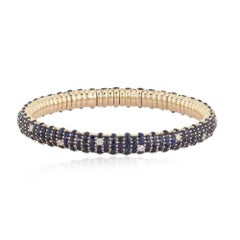 Blauer Saphir 14K (oder 18k auf Anfrage) Gelbgold Diamant Tennisarmband