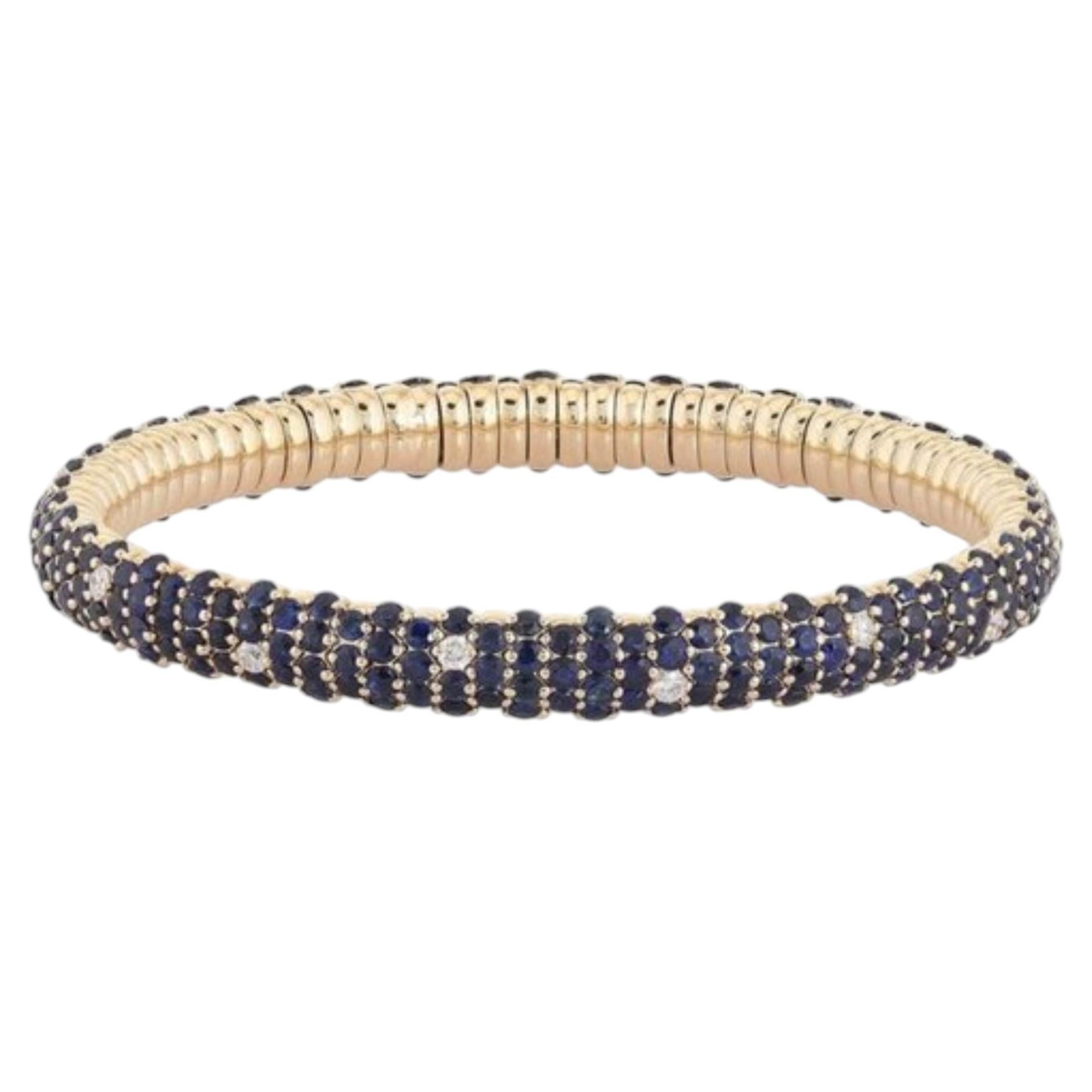 Blauer Saphir 14K (oder 18k auf Anfrage) Gelbgold Diamant Tennisarmband