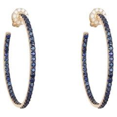 3.96ct Blue Sapphire & 0.29ct Diamond 14K Yellow Gold Inside Out Hoop Earrings