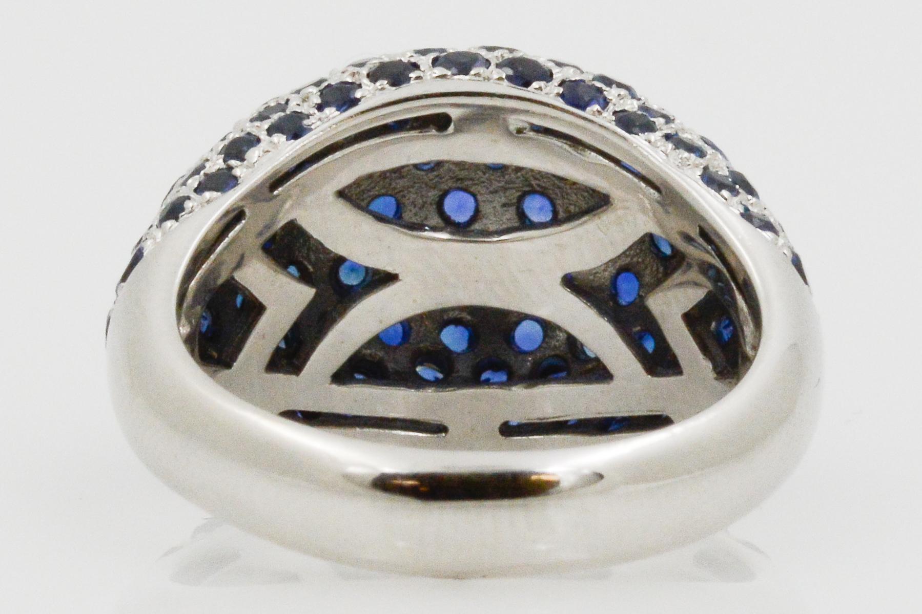 Modern Blue Sapphire 14 Karat White Gold Dome Ring