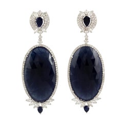 Blauer blauer Saphir 18 Karat Gold Diamant-Ohrringe