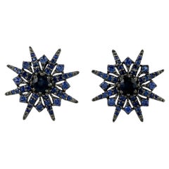 Blue Sapphire 18 Karat Gold Starburst Stud Earrings