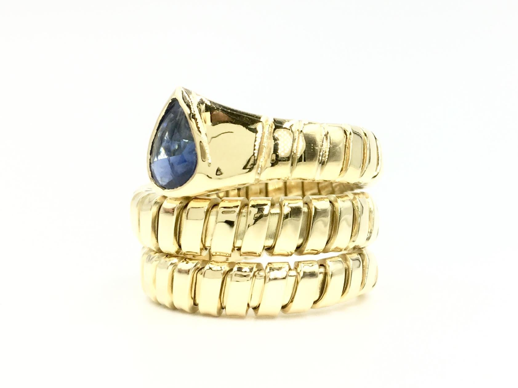 Pear Cut Blue Sapphire 18 Karat Gold Wrap Ring