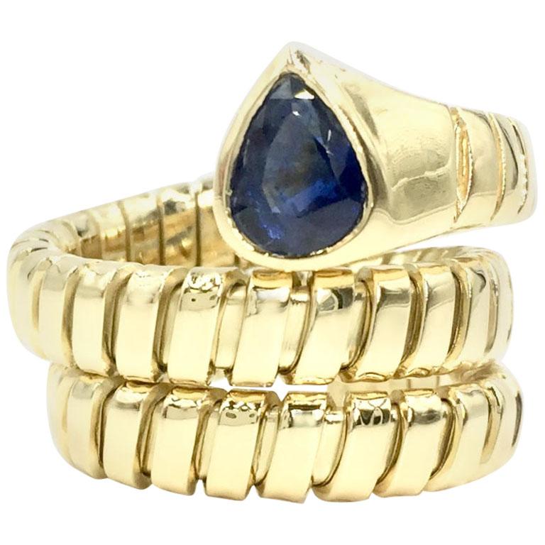 Blue Sapphire 18 Karat Gold Wrap Ring