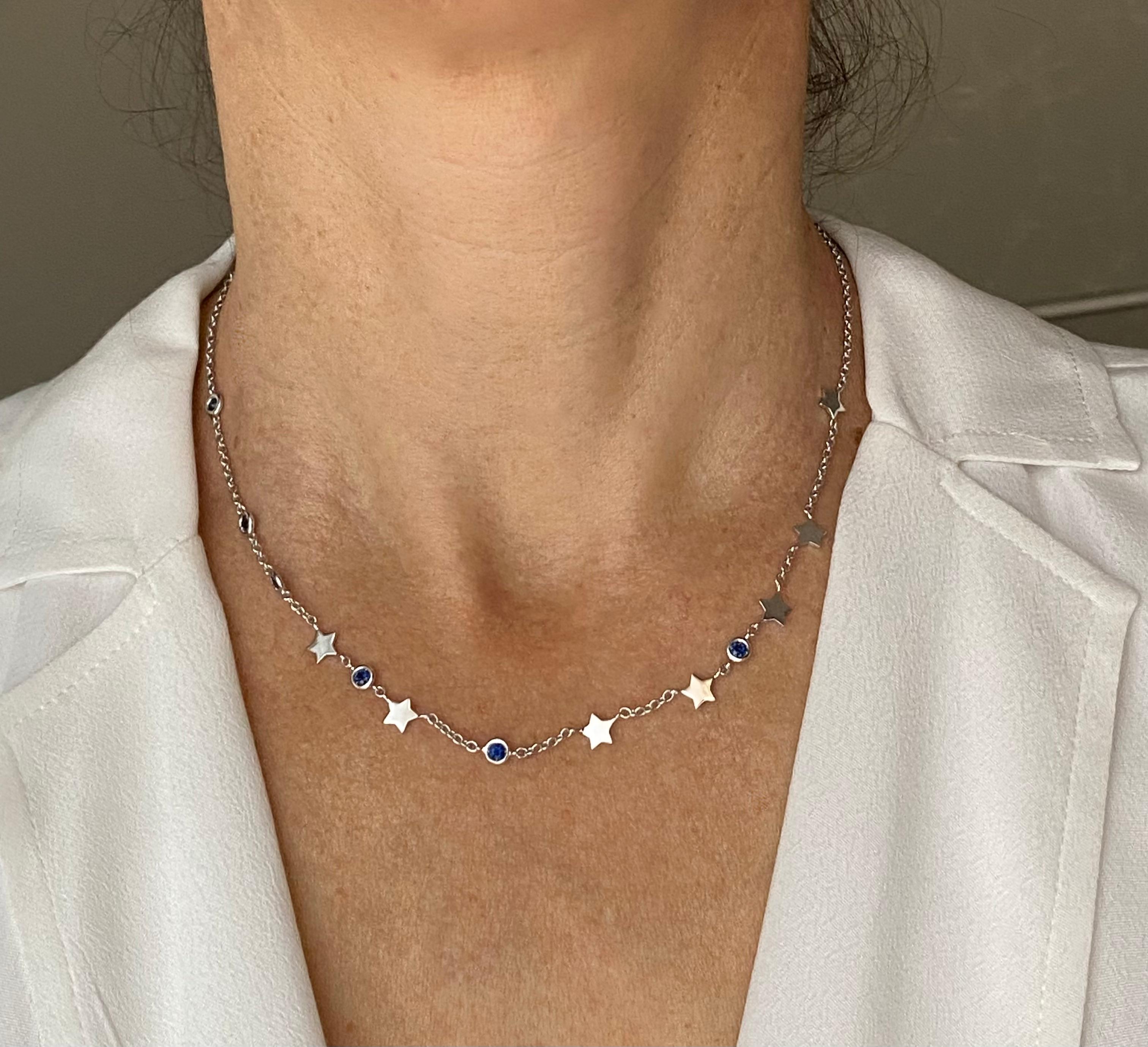 Blue Sapphire 18 Karat White Gold Necklace Made in Italy In New Condition In Bussolengo, Verona