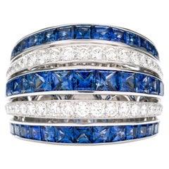 Blue Sapphire 18 Karat White Gold Princess Ring