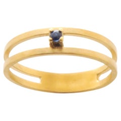 Blue Sapphire 18 Karat Yellow Gold Double Line Ring, US6.75