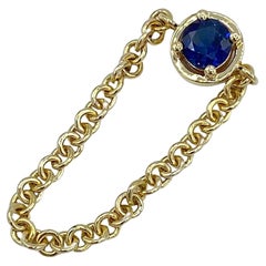 Blue Sapphire 18 Kt Gold Chain Ring Handmade in Italy Petronilla