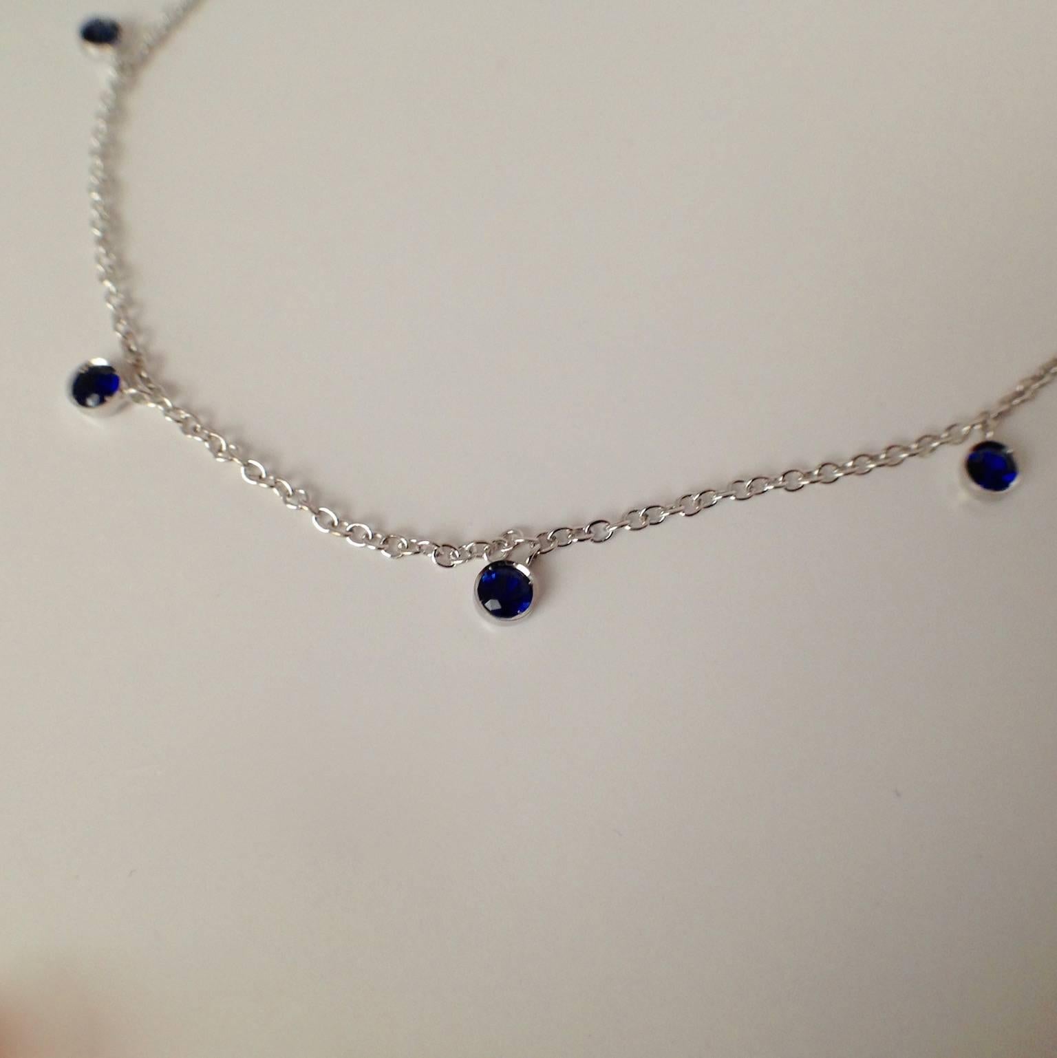 Women's Petronilla Blue Sapphire 18 Karat White Gold Necklace Made in Italy