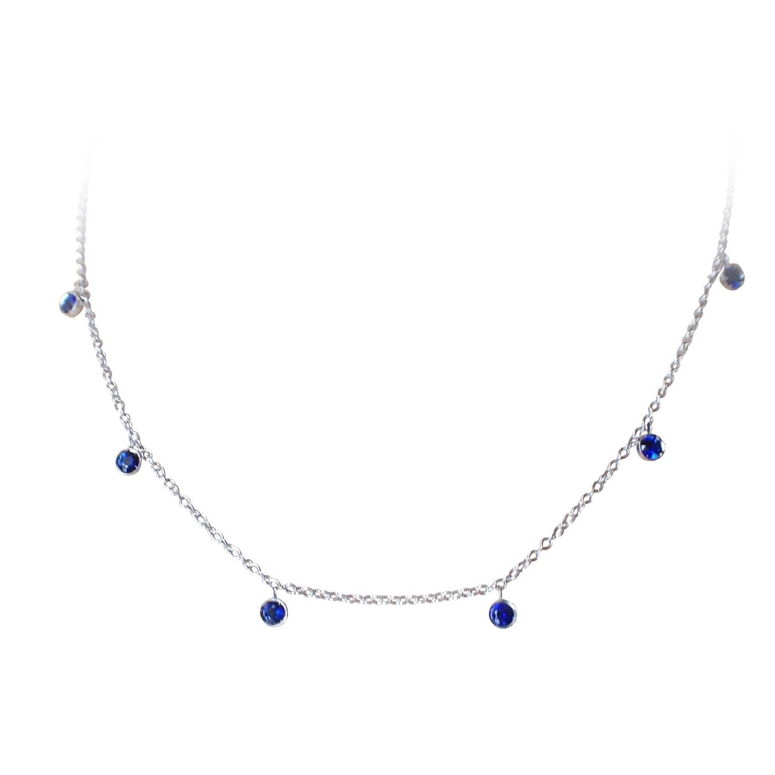 Petronilla Blue Sapphire 18 Karat White Gold Necklace Made in Italy