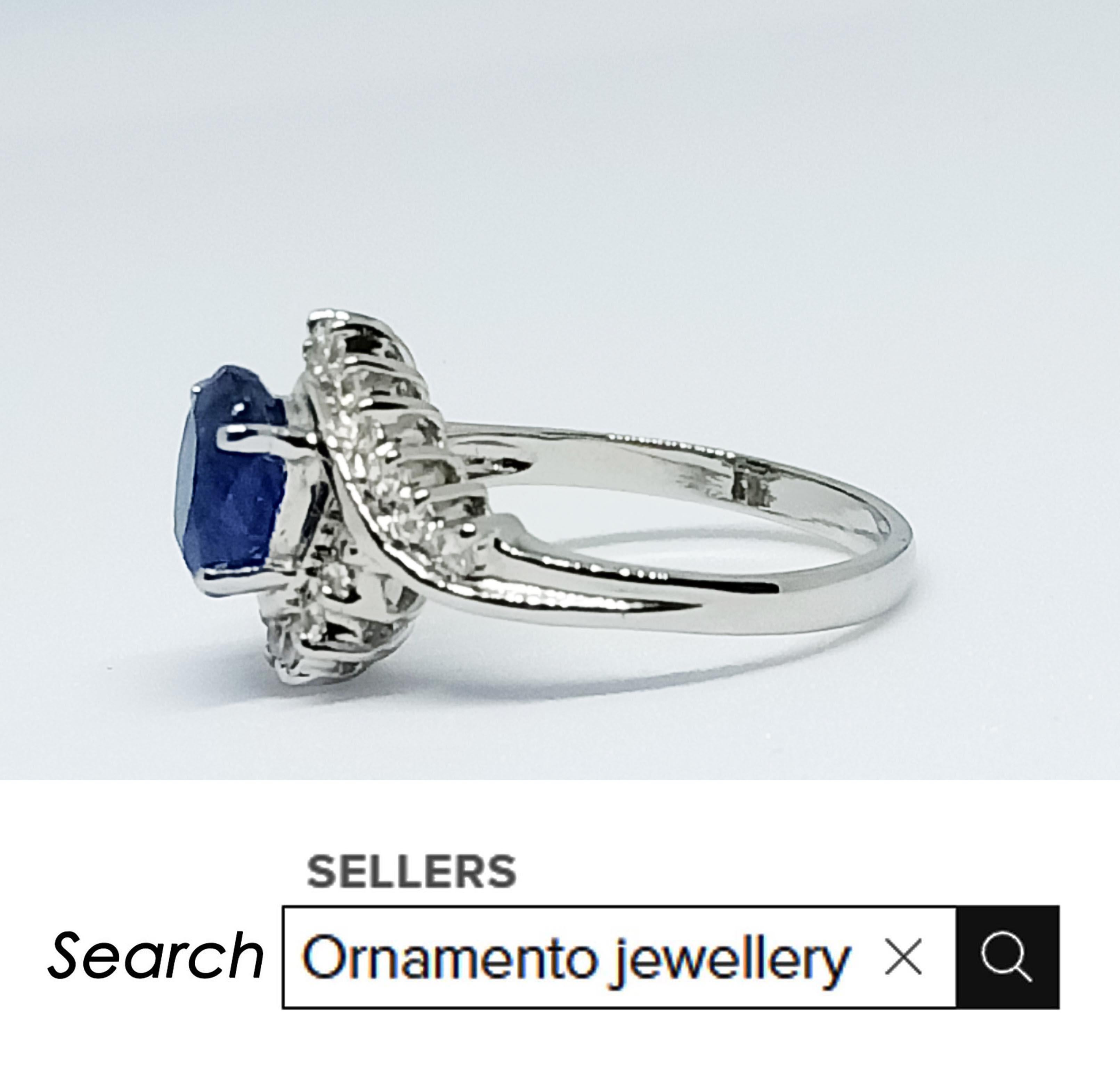 Art Nouveau Blue sapphire 1.87 cts Only Heated on white gold plated over stering Silver For Sale