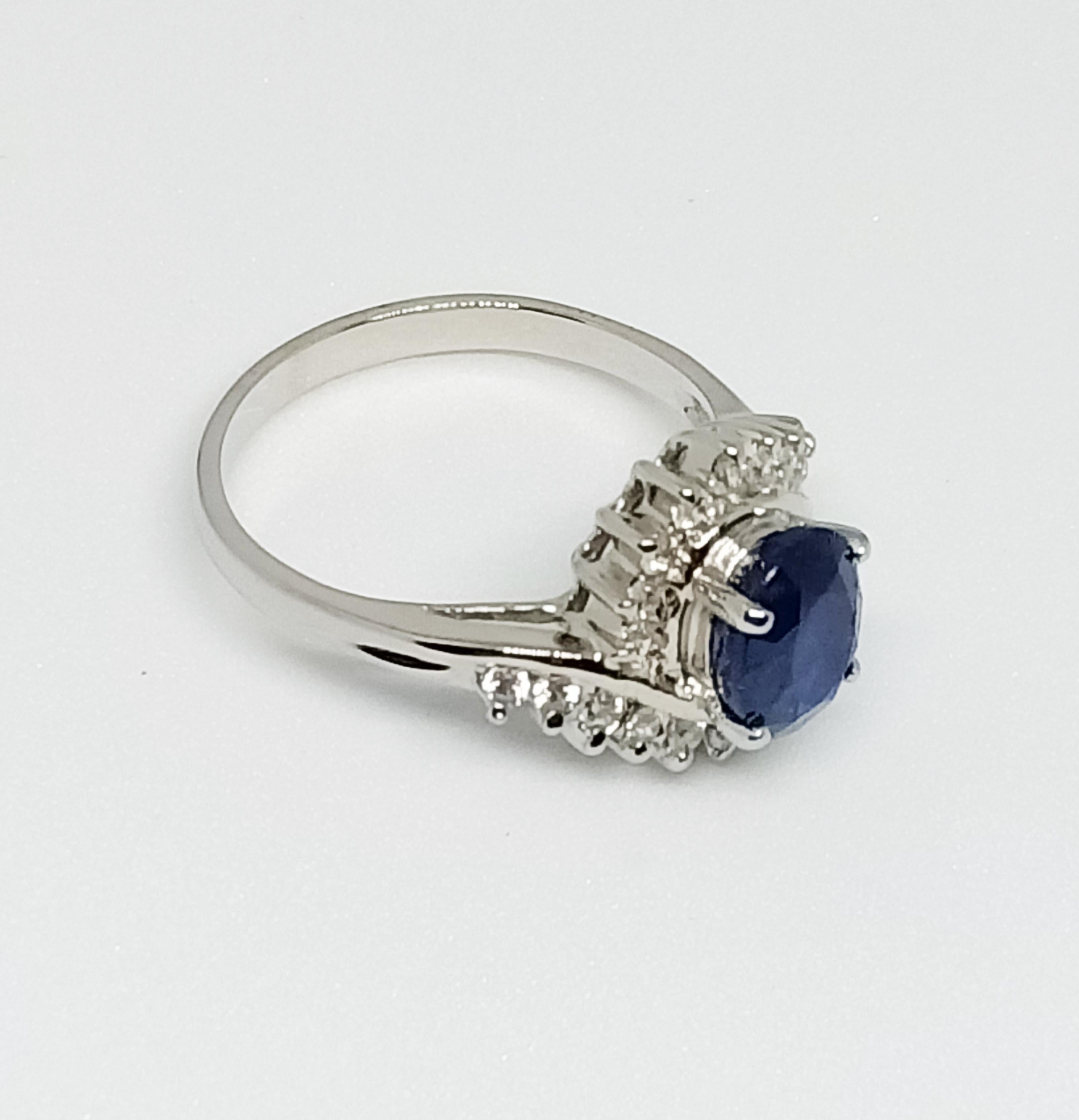 Women's Blue sapphire 1.87 cts Only Heated on white gold plated over stering Silver For Sale