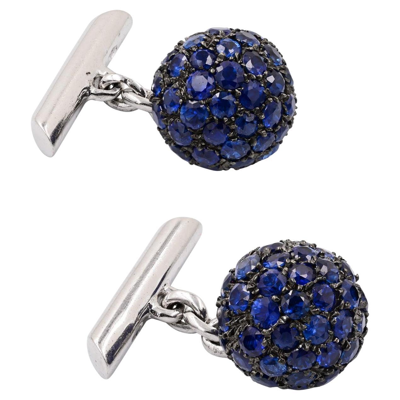 Blue Sapphire 18k Gold 'Ball' Cufflinks
