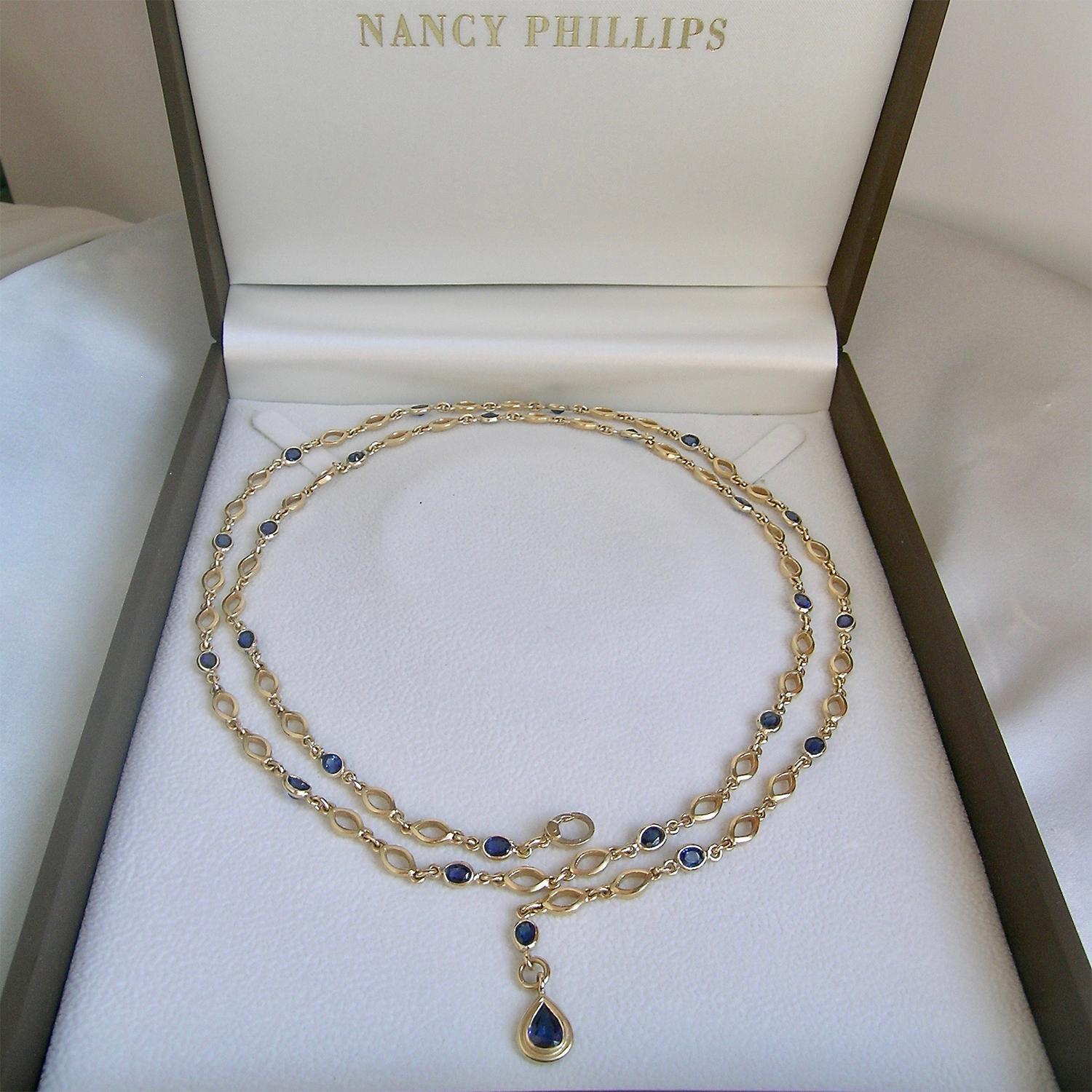 Perhaps the most popular and certainly the most versatile piece of Nancy's collections is this Marquis Chain.  It can come with or without stones.  The design comes in three sizes of link and stone, shown here is the medium.  34 Inches is the most