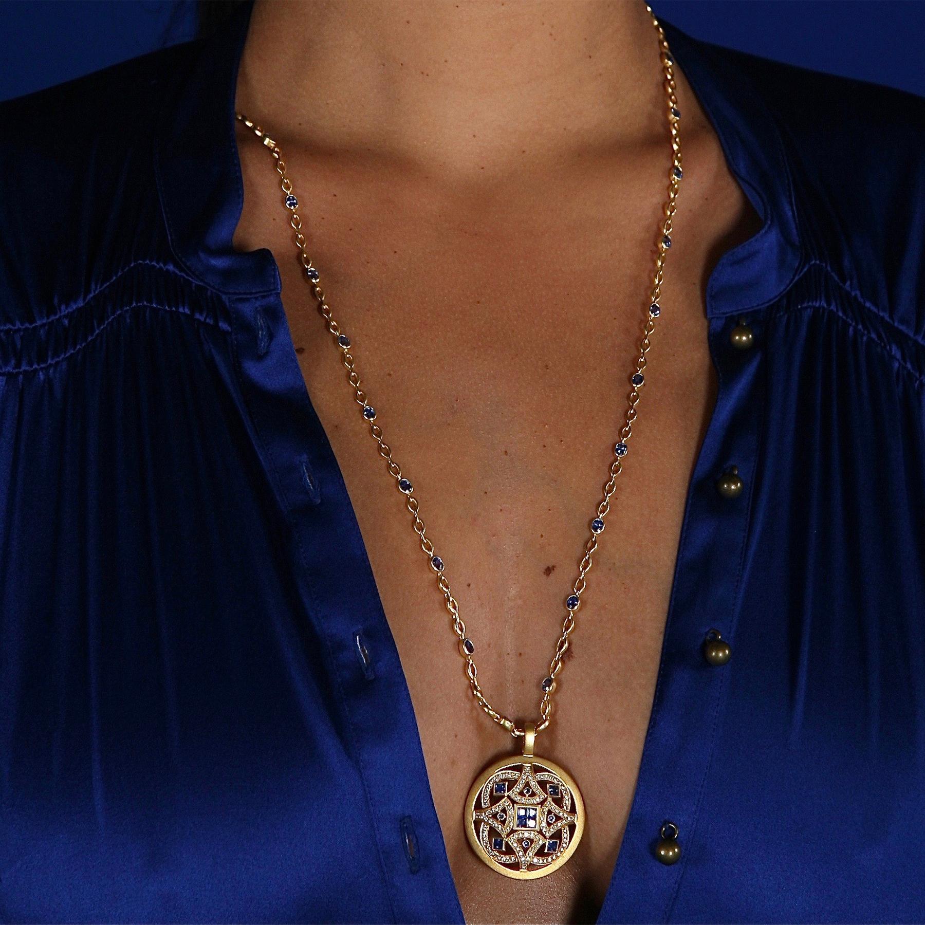 Blue Sapphire and 18 Karat Gold Marquis Chain Necklace In New Condition For Sale In Eugene, OR