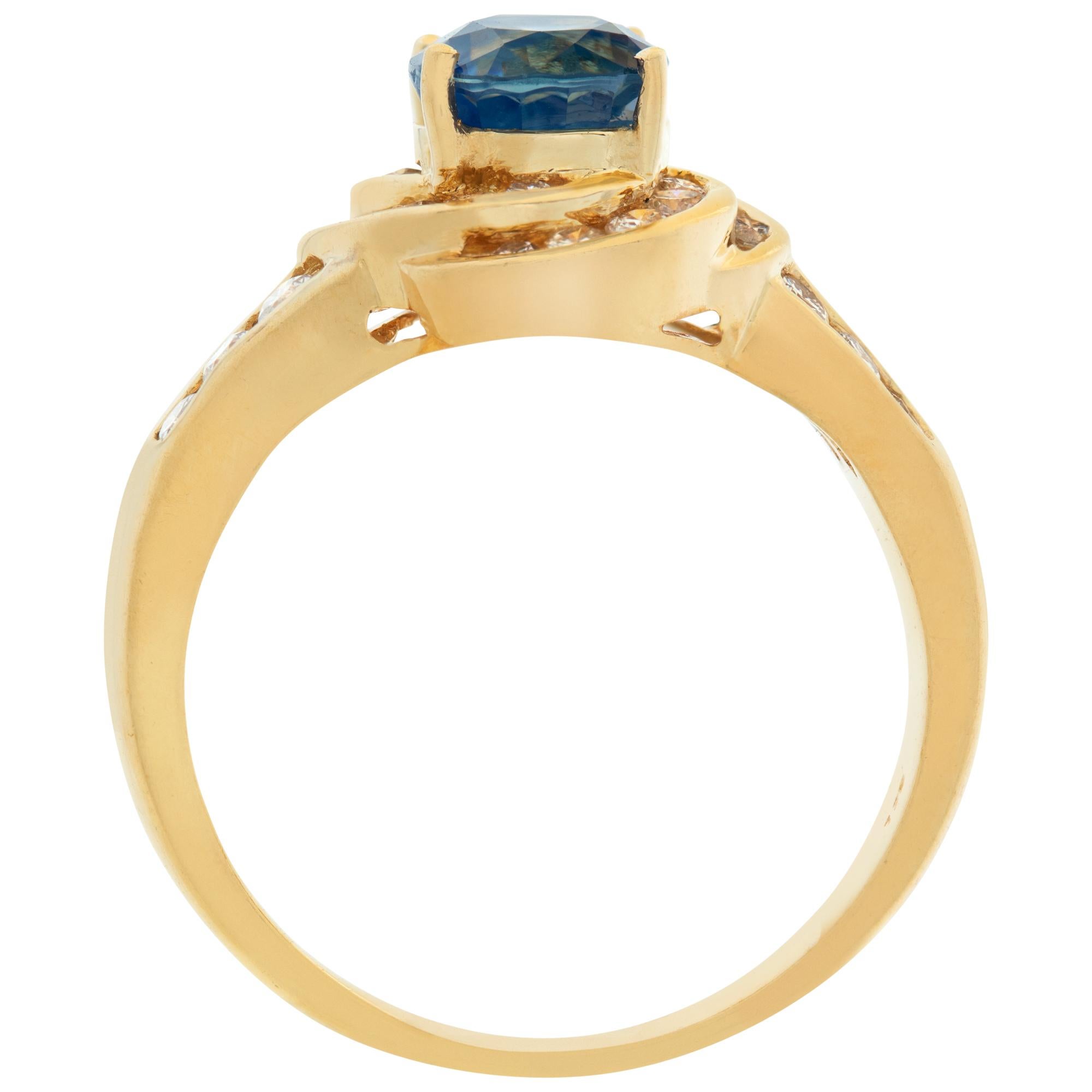 Women's Blue Sapphire 18k Yellow Gold Ring with Diamond Accents