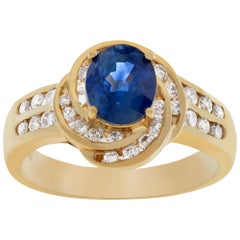 Blue Sapphire 18k Yellow Gold Ring with Diamond Accents