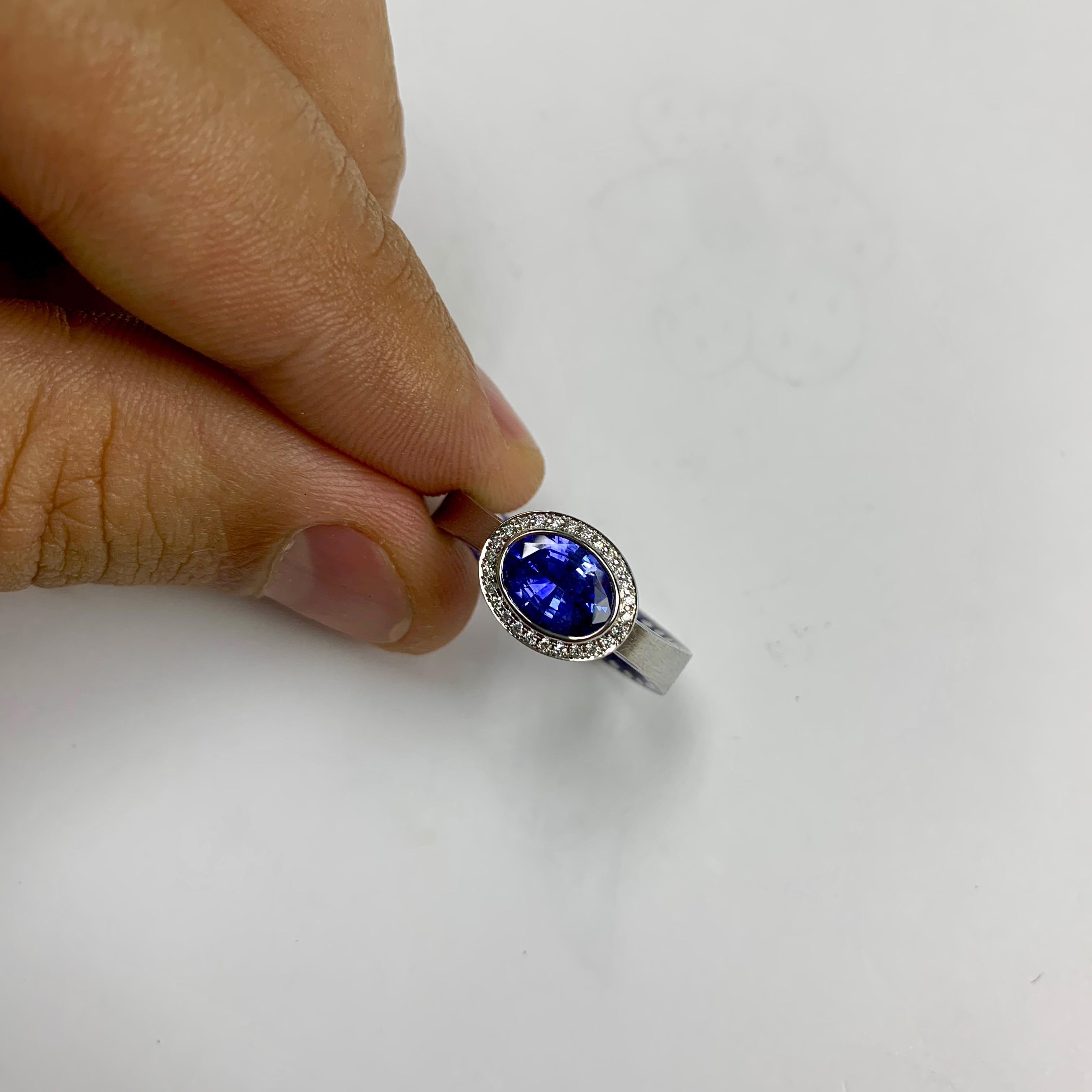 Art Deco Blue Sapphire 1.91 Carat Diamonds Enamel 18 Karat White Gold Kaleidoscope Ring For Sale