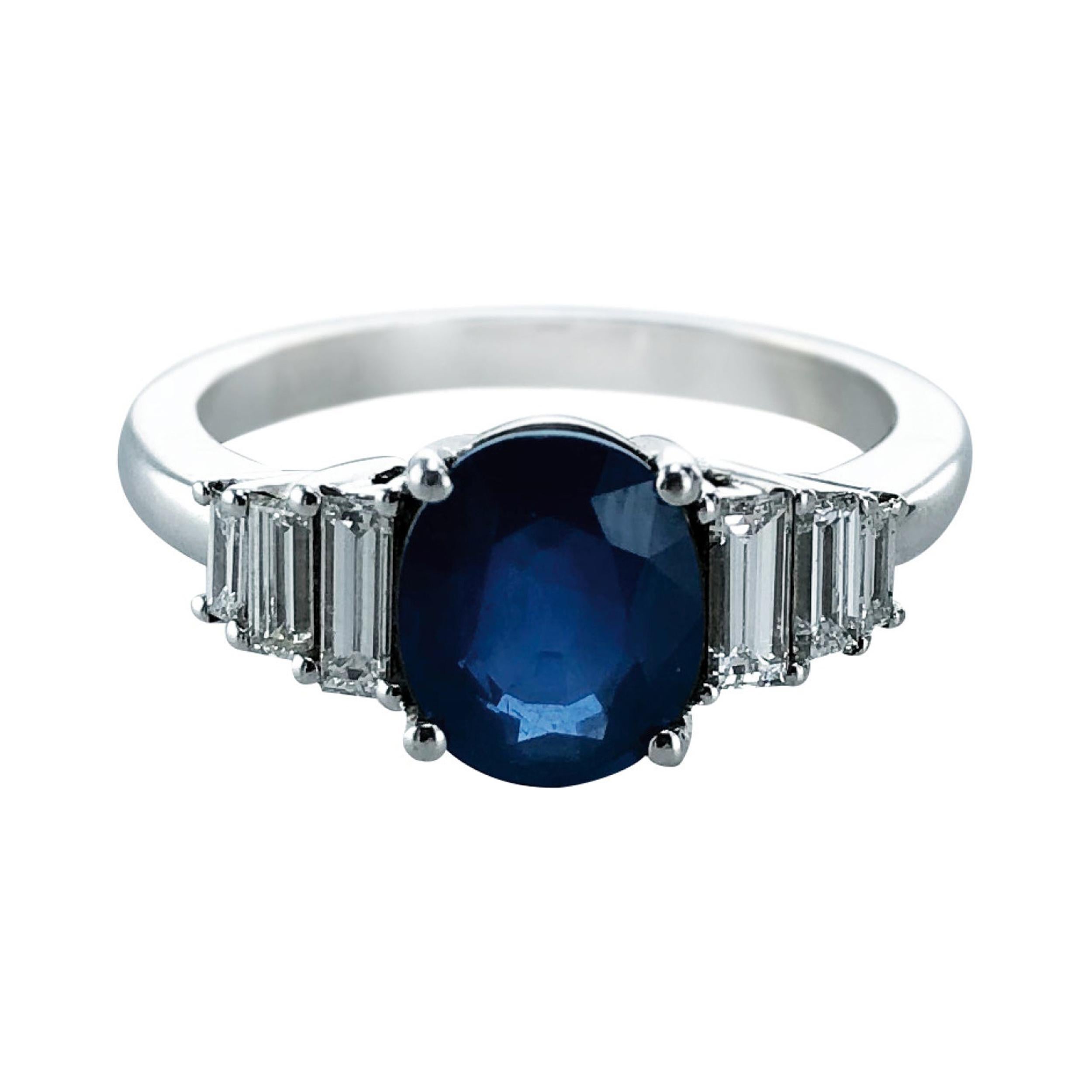 Blue Sapphire 1.93 Carats & 0.43 Carat Diamonds 18Kt White Gold Cocktail Ring