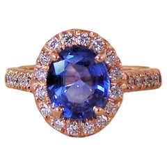Blue Sapphire 2.03K Rose Gold 0.36K Diamonds Lady Diana Engagement Ring