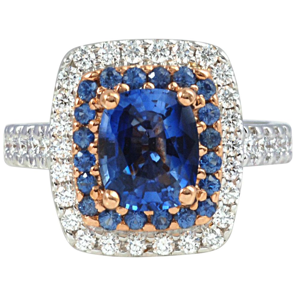 Blue Sapphire 2.14 Carat, Blue Sapphire, Diamond Ring in 18 Karat Gold