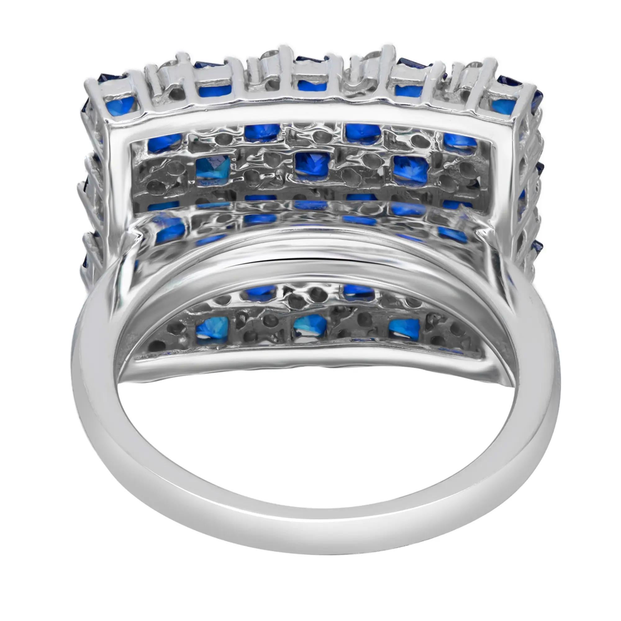 Modern Blue Sapphire 2.44Ctw and Diamond 0.56Ctw Cocktail Ring 14K White Gold Size 6.75 For Sale