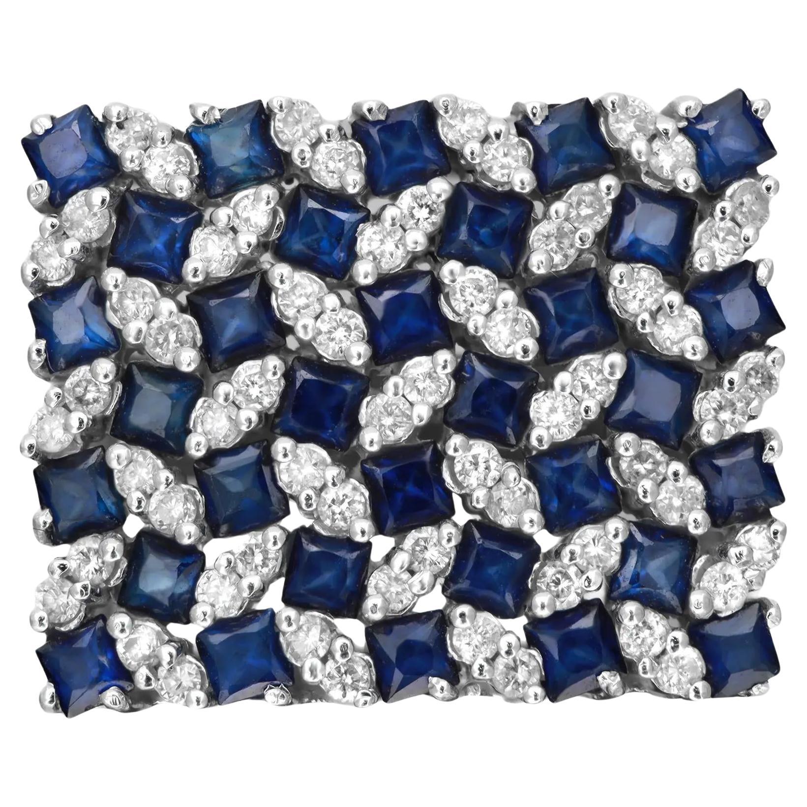 Blue Sapphire 2.44Ctw and Diamond 0.56Ctw Cocktail Ring 14K White Gold Size 6.75