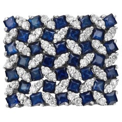 Blue Sapphire 2.44Ctw and Diamond 0.56Ctw Cocktail Ring 14K White Gold Size 6.75