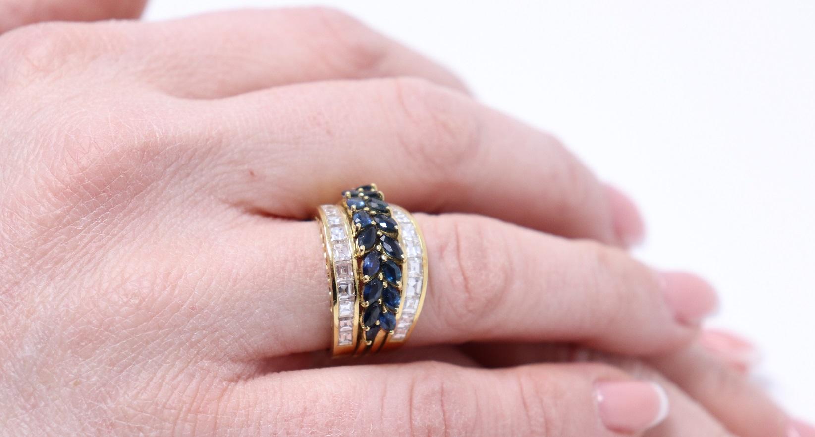 2.50 Carat Blue Sapphire Yellow Gold and Diamonds Wedding or Engagement Ring For Sale 5