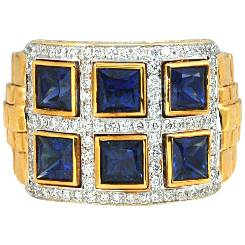 Blue Sapphire 2.67 Carat with Diamond 0.72 Carat Ring in 18 Karat Gold Settings For Sale