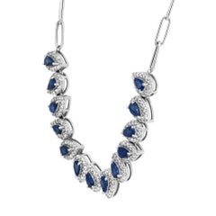 Blue Sapphire 2.77Ctw and Diamond 1.28Ctw Necklace 14K White Gold 17 Inches