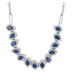 Blue Sapphire 2.77Ctw and Diamond 1.28Ctw Necklace 14K White Gold 17 Inches