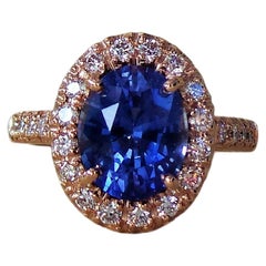 Blue Sapphire 3.0 K IGI rose Gold 0.36K Diamands Lady Diana Engagement Ring