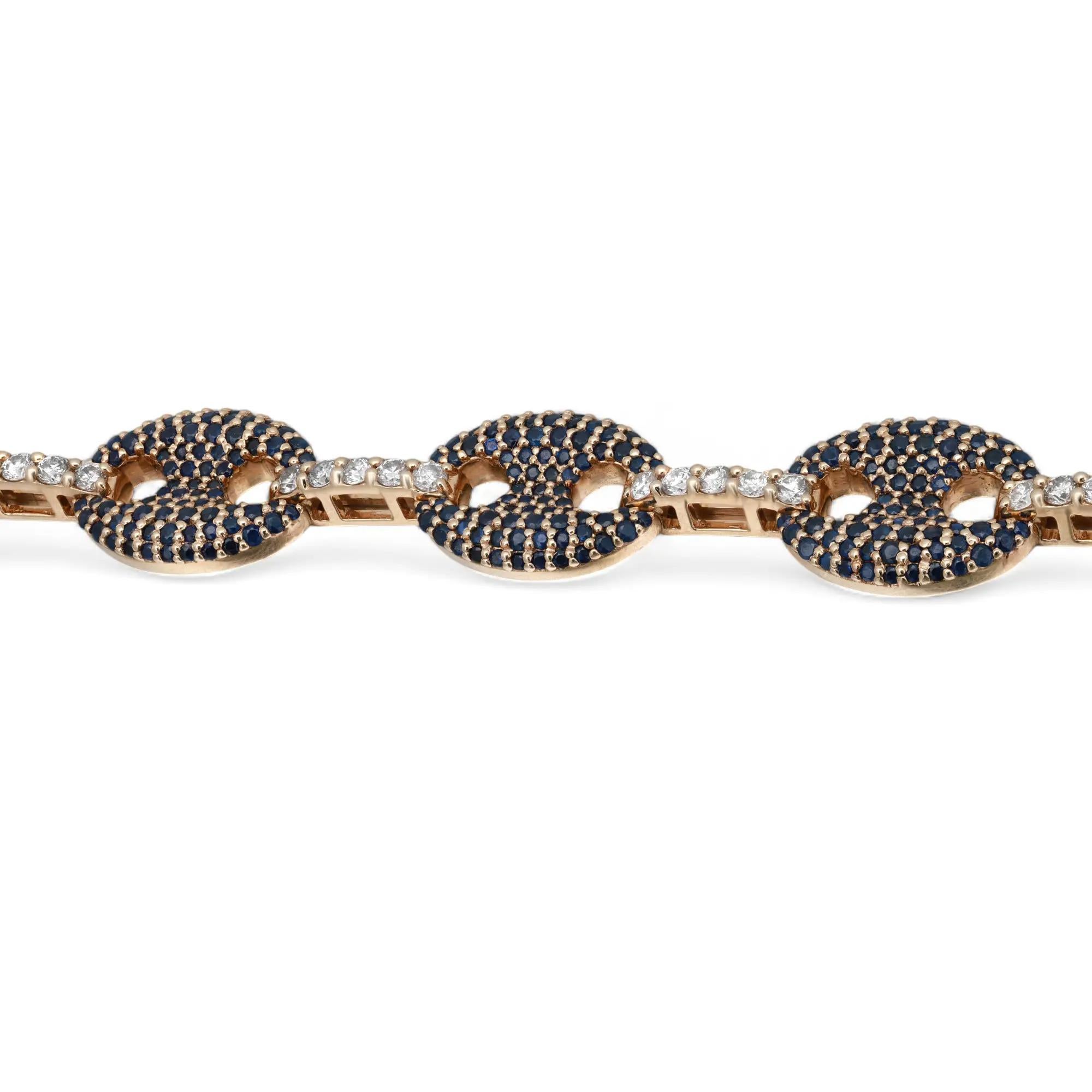 Moderne Bracelet tennis à maillons en or jaune 14 carats avec saphir bleu 5,30 carats et diamants 1,38 carat en vente