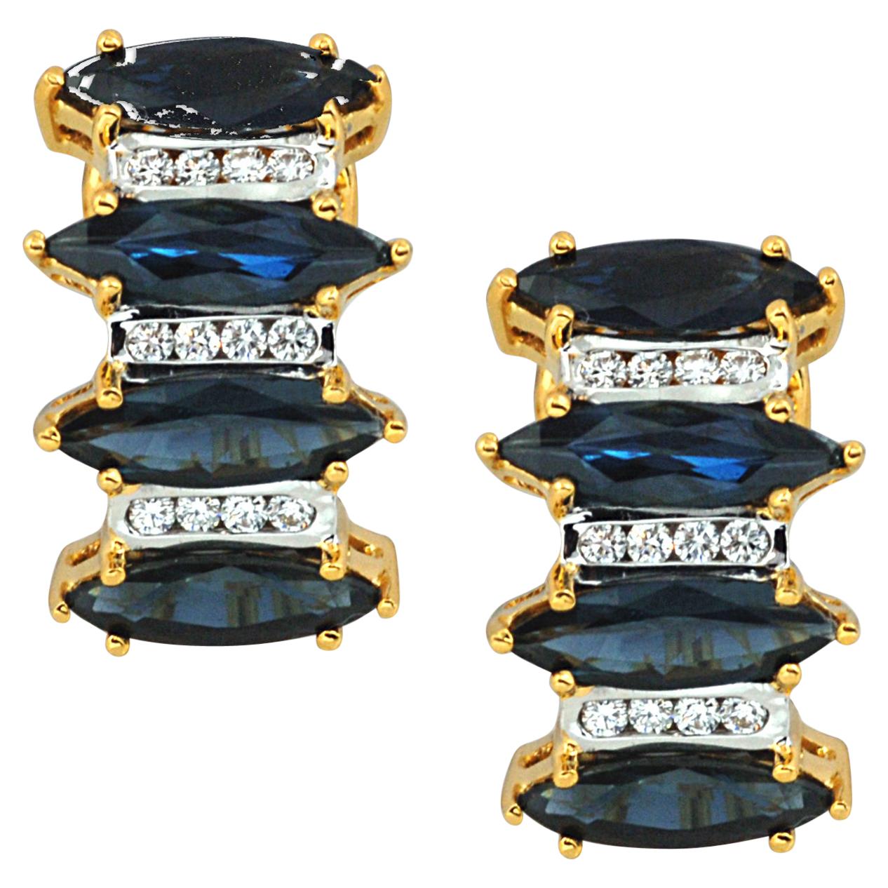 Blue Sapphire 5.52 Carat with Diamond 0.26ct Earrings in 18 Karat Gold Settings