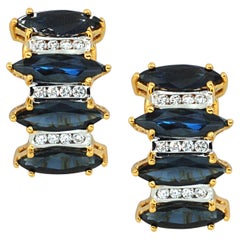 Blue Sapphire 5.52 Carat with Diamond 0.26ct Earrings in 18 Karat Gold Settings