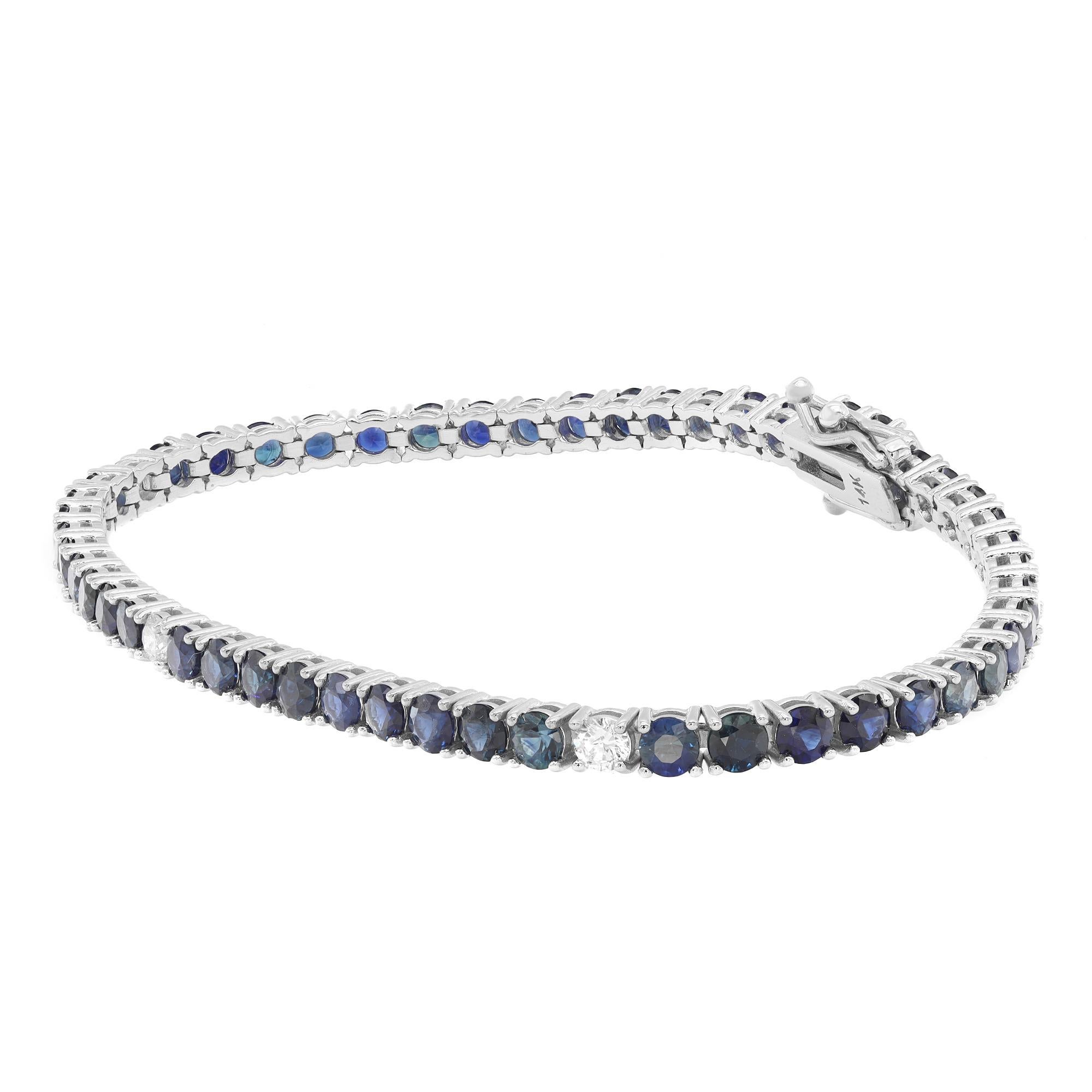 Modern Blue Sapphire 8.31Cttw Diamond 0.32Cttw Tennis Bracelet 14k White Gold For Sale