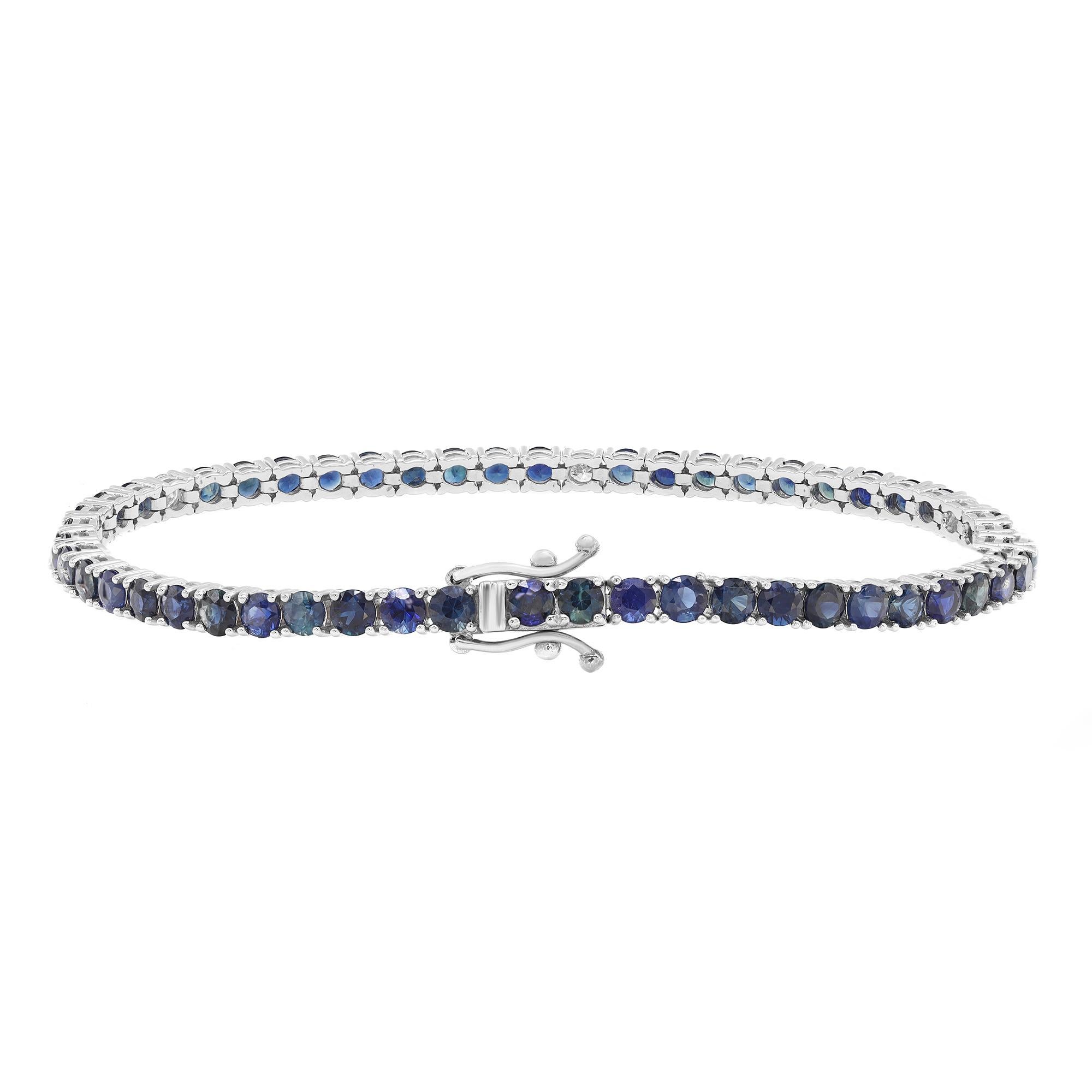 Round Cut Blue Sapphire 8.31Cttw Diamond 0.32Cttw Tennis Bracelet 14k White Gold For Sale